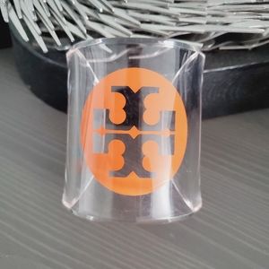 Tory Burch Clear Orange Logo Lucite Cuff Bracelet